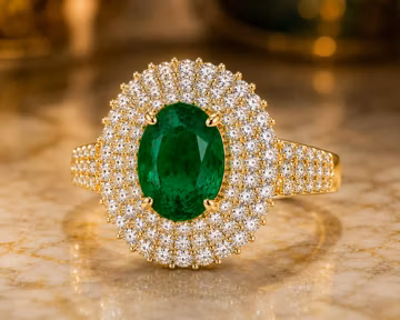14K Yellow Gold Oval Cut Natural Emerald & Diamond Wedding Ring 5.50 Ct