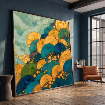 Abstract Coral Reef Canvas Wall Art, Ocean Blue and Gold Sea Life Canvas, Coastal Home Decor, Modern Nautical Canvas, Vibrant Marine Design