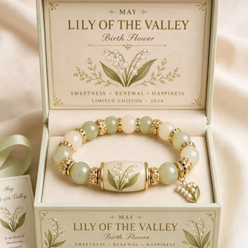 December Birth Flower Bracelet with Enamel Rose Charm and Jade Beads for Elegant Gifting