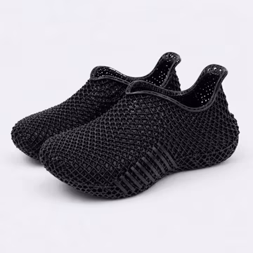 3D Printed Black Slip-On Shoes, Futuristic Mesh Sneakers, Lightweight Breathable Footwear, Unisex Techwear Shoes, Unique Gift