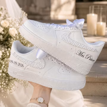 Custom Wedding Sneakers for Brides—Wedding Gift for the Bride—Pearl-Embellished Wedding Sneakers — Reception Sneakers—Wedding Pearl Sneakers