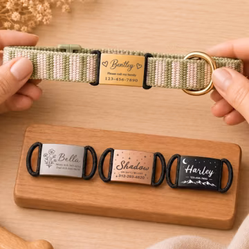 Personalized Silent Slide-On Pet ID Tag, Custom Engraved Dog Cat Name Tag, Puppy accessories