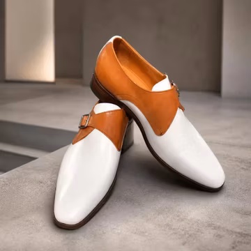 Men's Handmade Tan & White Leather Lace up Loafer Formal Dress Shoes