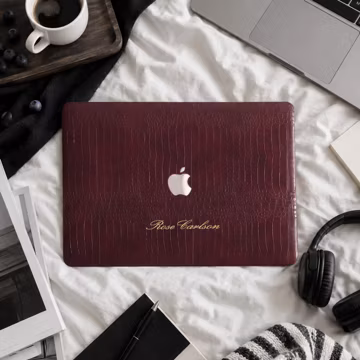 Burgundy Croc Embossed Leather MacBook Case Protective Case For 2026 Neo 13 Air 15/13 A3449, Mac Pro 16/15/14 /13 inch, Laptop Cover