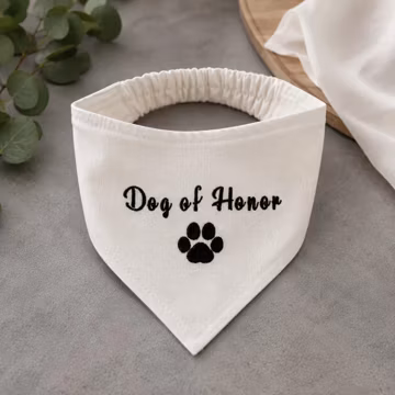 Dog of Honor Embroidered Bandana, Wedding Dog Outfit, Custom Dog Wedding Bandana, Bridal Party Puppy Accessory