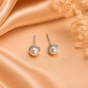 Pearl and Lab Grown Diamond Stud Earrings, Freshwater Pearl Halo Earrings, Solid Gold Bridal Jewelry, Wedding Gift for Her