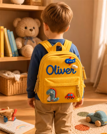 Personalized Preschool Backpack | Embroidered Name Backpack | Cute Corduroy Toddler Bag | Daycare Bookbag for Boys Girls