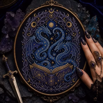 Fantasy Dragon Grimoire Cross Stitch Pattern for Gothic Home Decor