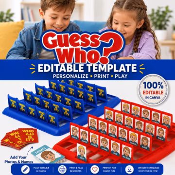 Guess Who Editable Template, Personalized Guess Who Game, Custom Board Game, Add Your Own Photos - Names, Canva Template
