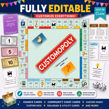 Custompoly Game Template, Editable Canva Board Game, Personalized Family Game, Printable DIY Party Game, Instant Download