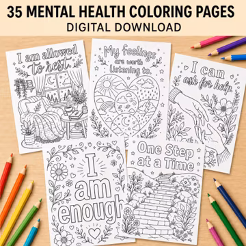 35 Mental Health Coloring Pages for Teens & Adults, Self Care, Mindfulness and Positive Affirmation Printable PDF