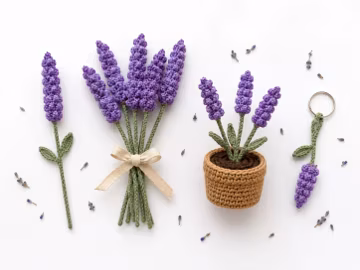 Lavender Crochet Pattern PDF, 4-in-1 Flower Bouquet, Potted Plant, Stem & Keychain for Beginners