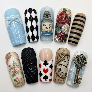 Summer Wonderland Press On Nails Alice Nails Kawaii Nails Vintage Nails Gothic Nails Vacation Nails Cute 3D Handmade Nails
