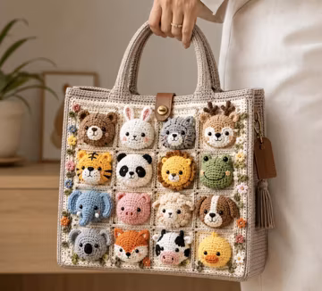 Cute Animal Crochet Bag Pattern PDF | Bear Bunny Panda Frog Tote | Instant Download Crochet Pattern