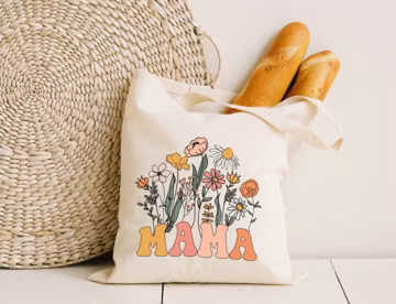 Wildflowers Mama Tote Bag, Mother's Day Gift for New Mom Gift, Baby Shower Gift, Pregnancy Gift, Retro Mama Tote, Canvas Tote bag for Mom