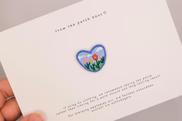 Heart Flower Meadow Embroidered Patch, Cottagecore Floral Landscape Applique, Nature Lover Patch