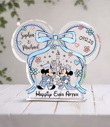Custom Mr & Mrs Mickey Couple Acrylic Plaque, Disney Mickey Wedding Block, Disney Castle Honeymoon Sign, Custom Anniversary Gift for Couple