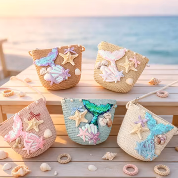 Handmade Shell Crossbody Bag for Girls, Mermaid Inspired Purse, Kids Summer Beach Bag, Princess Shoulder Bag, Small Coin Pouch Gift