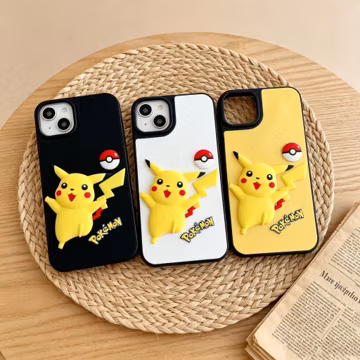 Pikachu 3D Silicone Phone Case, Anime Kawaii Cartoon Cover, Cute Durable Protective Case for iPhone 17 16 15 14 13