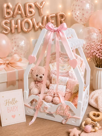 Personalized Baby Gift Basket, Wardrobe Style Hamper, Custom Name Hangers, Newborn Keepsake, Nursery Decor