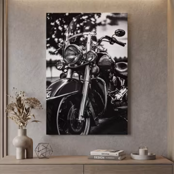 Motorcycle Wall Art, Black And White Harley Canvas Print, Vintage Biker Decor, Chopper Poster, Garage Wall Hanging, Man Cave Art Decor