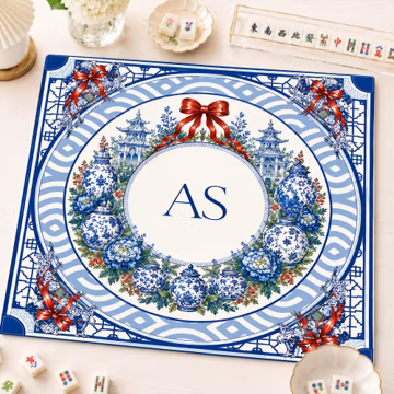 Personalized Blue White Chinoiserie Neoprene Mahjong Mat, Monogram Ginger Jar Game Mat, Custom Mahjong Gift, Non-Slip Table Cover