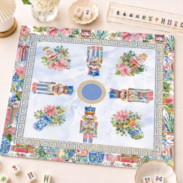 Nutcracker Chinoiserie Neoprene Mahjong Mat, Blue White Ginger Jar Christmas Mahjong Mat, Holiday Table Cover, Non-Slip, SHIPS ROLLED