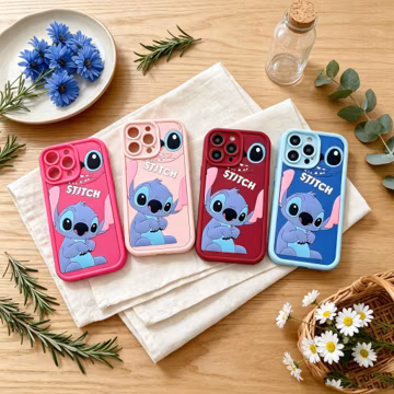 Stitch Cartoon 3D Silicone Phone Case, Kawaii Character Cover, Flexible Shockproof Case for iPhone 17 16 15 14 13