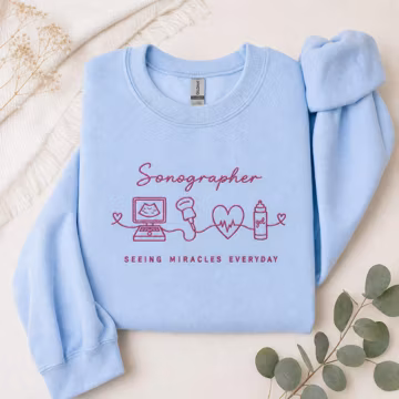 Embroidered Sonographer Sweatshirt, Ultrasound Tech Medical Hoodie, Coquette Bow Accent
