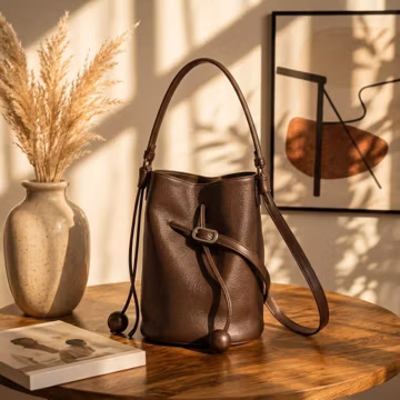 Leather Bucket Bag, Drawstring Shoulder Purse, Crossbody Bag For Women, Cowhide Anniversary Gift, Boho Everyday Handbag