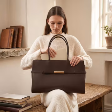 Leather Tote Bag, Structured Top Handle Purse, Work Shoulder Bag For Women, Gold Buckle Handbag, Office Gift For Her