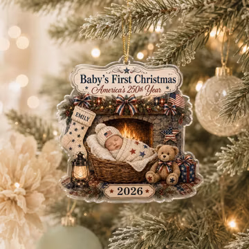 Personalized Baby First Christmas Ornament, America 250 1776-2026 Gift, Custom Name Newborn Patriotic Keepsake