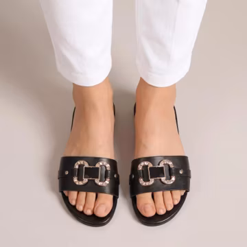 Women’s Flat Slide Sandals, Decorative Buckle Open Toe Shoes, Casual Slip On Summer Flats