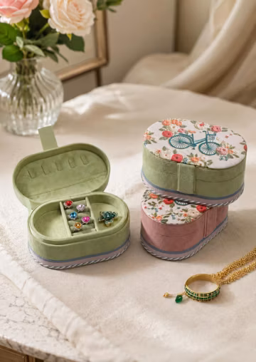 Embroidered Travel Jewelry Box, Floral Jewelry Organizer Case, Portable Ring Necklace Storage Box, Velvet Jewelry Case, Bridesmaid Gift