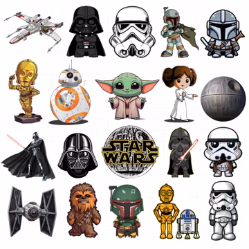 Star Wars Bundle SVG Files, Chibi Star Wars Clipart, Lightsaber Sticker, Star Wars Retro Png, Sublimation Designs, Mandalorian Png