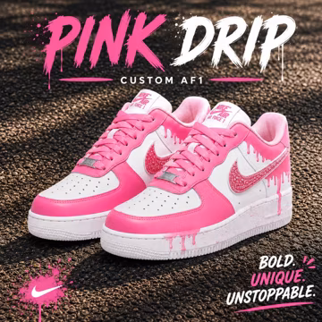 Pink Splash Hand Painted Sneakers, Pink Pearl Af1, Custom Pink White Shoes, Artistic Drip Design