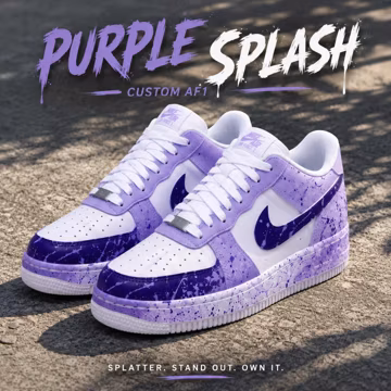 Purple Splash Custom Af 1 Sneaker, Hand Painted AF1 Sneakers, Purple Paint Splatter Shoes, Custom White Purple Sneakers