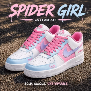 Spider Girl Custom Af1 Sneaker, Pink Blue AF1 Sneakers, Spider Web Hand Painted Shoes, Custom Anime Inspired Sneakers, Gift for Her