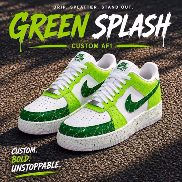 Green Splash Custom Sneaker, Hand Painted AF1 Sneakers, Neon Green Drip Shoes, Custom White Green Sneakers