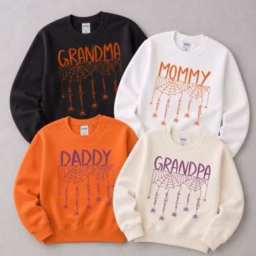 Personalized Halloween Family Shirts, Custom Spider Web Family Tee, Matching Grandma Mommy Daddy Grandpa Halloween Shirt Gift