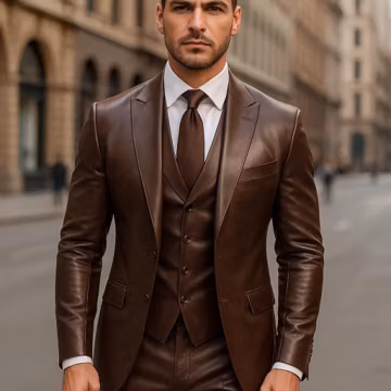 Men's Genuine Leather 3-Piece Suit | Leather Blazer, Vest & Pants Set | Luxury Leather Formal Suit | Wedding Party Outfit