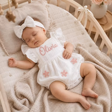 Personalized Baby Girl Romper, Hand Embroidered Name Bubble Romper, Muslin Newborn Coming Home Outfit, Baby Shower or 1st Birthday Gift