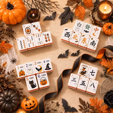 Halloween Mahjong Set, Spooky Pumpkin American Mahjong Tiles, Ghost & Candy Design Game Set, Unique Halloween Gift with Optional Mahjong Mat