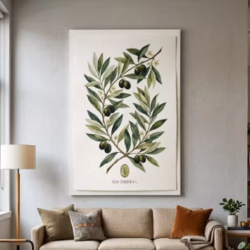 Olive Branch Canvas Print, Botanical Wall Art, Sage Green Kitchen Decor, Watercolor Plant Illustration, Neutral Farmhouse Wall Hanging