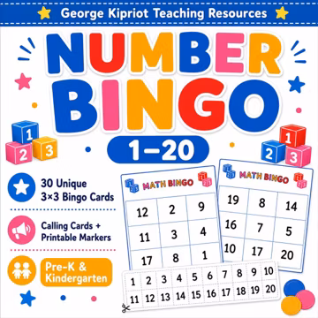 Number Bingo 1-20 Printable | 30 Math Bingo Cards for Pre-K & Kindergarten
