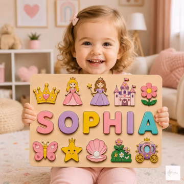 Personalized Princess Name Puzzle, Custom Wooden Puzzle for Girls, Montessori Learning Toy, Toddler Birthday Gift, Nursery Decor