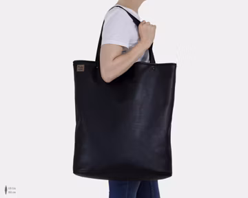 Oversized Black Vegan Leather Tote Bag, Large Shopper Bag, Everyday Handbag