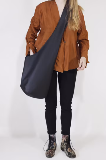 Vegan Leather Hobo Bag, Large Black Crossbody with Zipper Pockets, hippie bag
