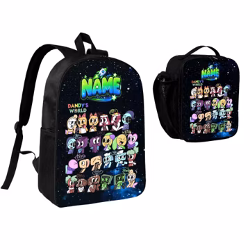Personalized Cartoon Character Backpack and Lunch Bag Set, Custom Name Galaxy School Bag Set, Cute Game Style Kids Gift