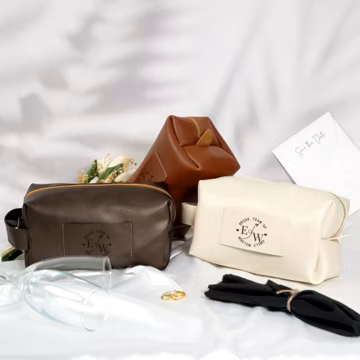 Personalized Leather Bridesmaid Makeup Bag, Custom Cosmetic Pouch